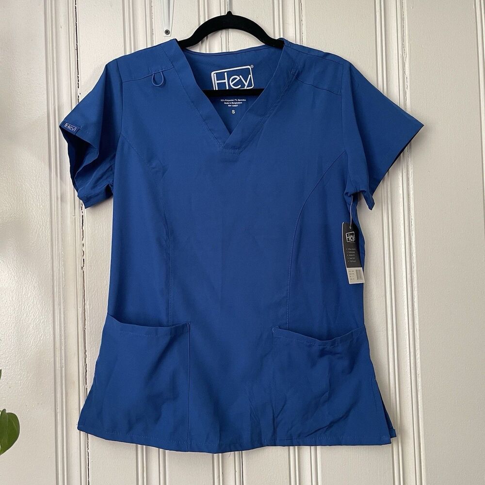 Hey Medical Uniforms Women Royal Blue Short Sleeve V Neck Scrub Top Size S H3280